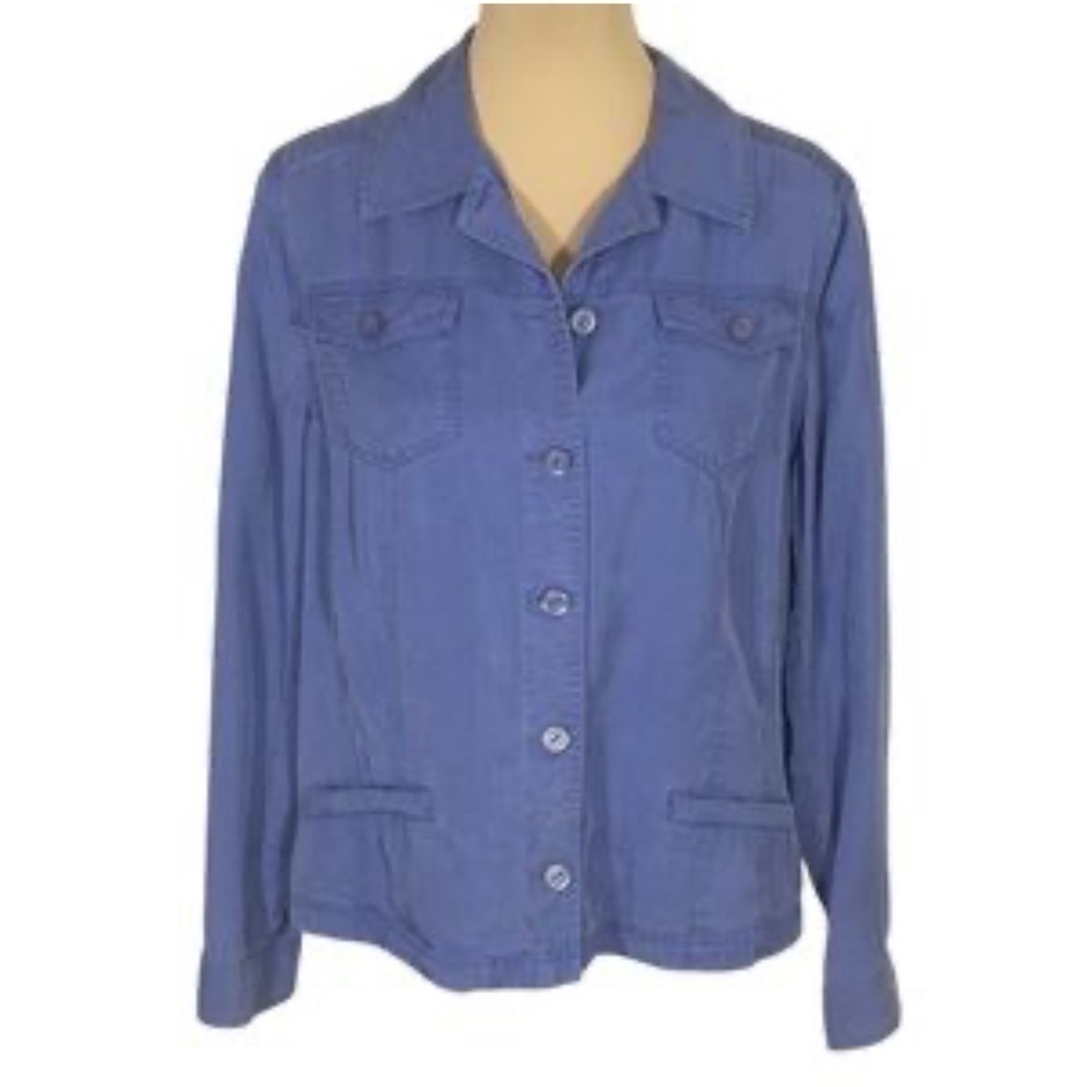 JM Collection Button up lightweight Jacket blue Size 12 TENCEL